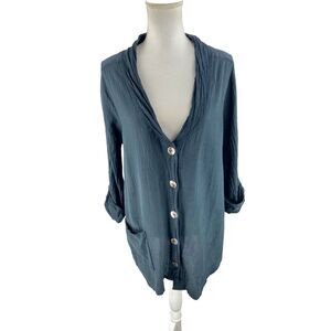 Cottonways Womens 1 (S/M) Gray Lagenlook Asymmetric Hem Roll 3/4 Sleeve Cardigan